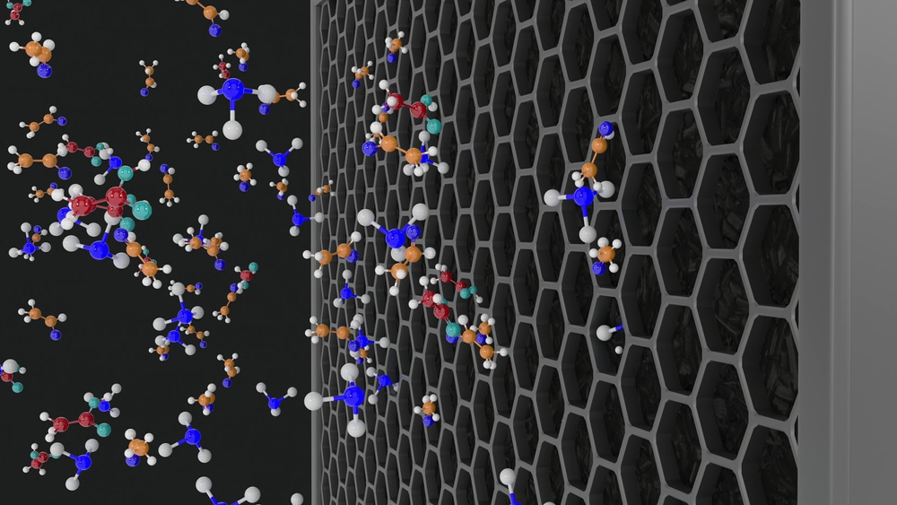 particles passing through an air filter